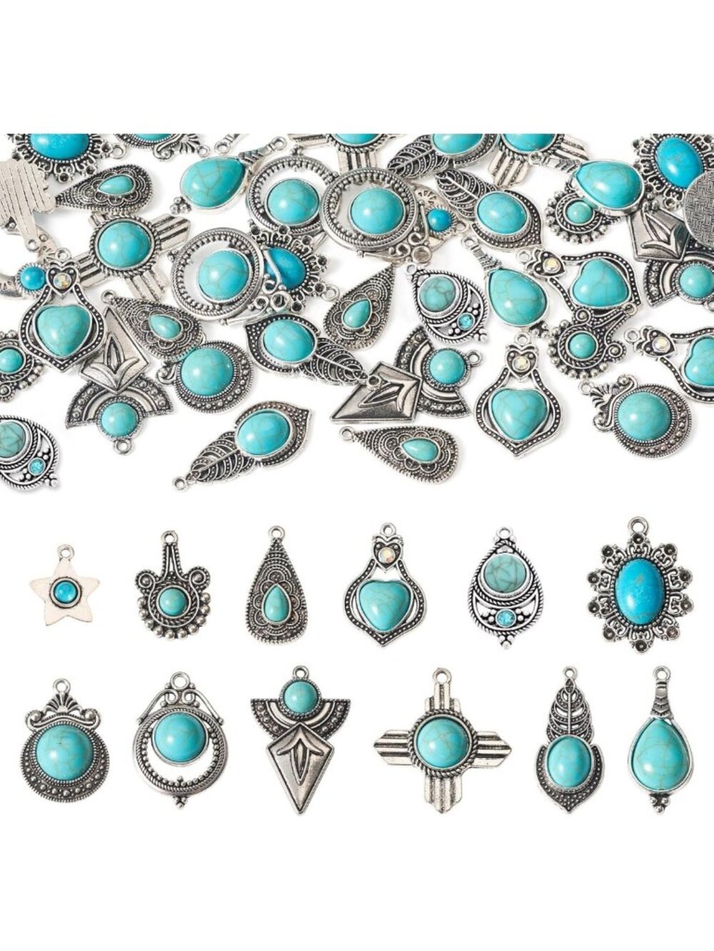 48pcs Turquoise Western Charms for Jewelry Making | Bohemian Pendants & DIY